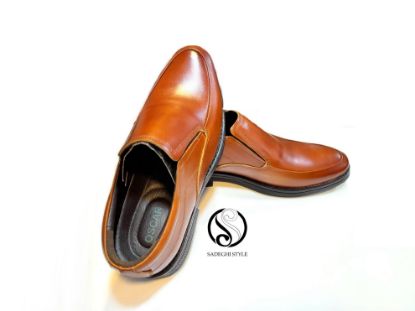 تصویر  کفش چرم مردانه عسلی